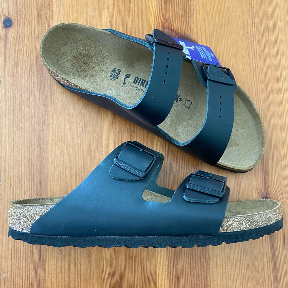 Birkenstock Arizona Sandals Black Birko Flor Faux Leather M10 W12